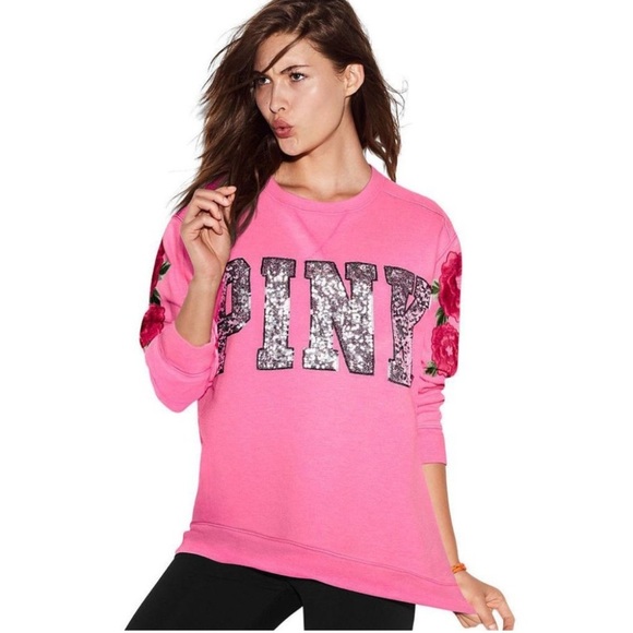 PINK Victoria's Secret Roses bling sweatshirt/ Mesh neon leggings Outfit S - Picture 4 of 16